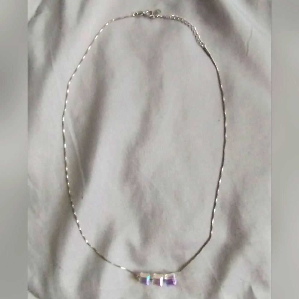 Swarovski Crystal Tripple Cube Sterling Silver Stamped Necklace - Picture 3 of 4